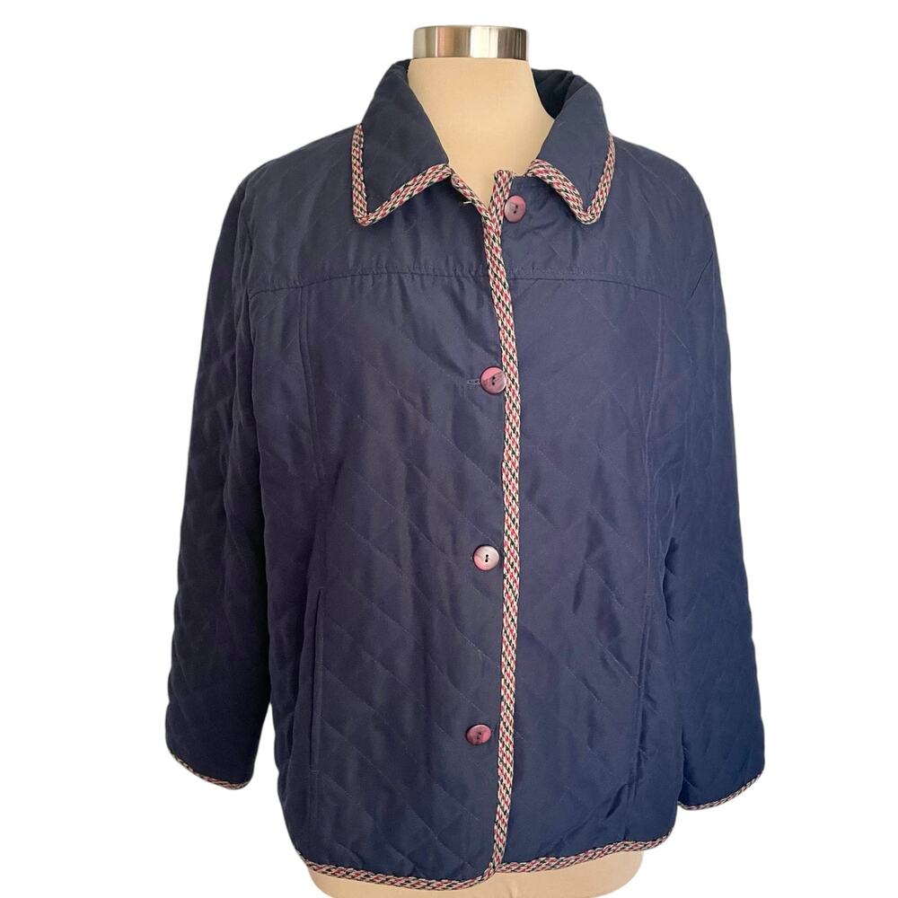 Napa Valley Navy Blue Quilted Chore Jacket Sz L Button Front Pockets Fall Casual